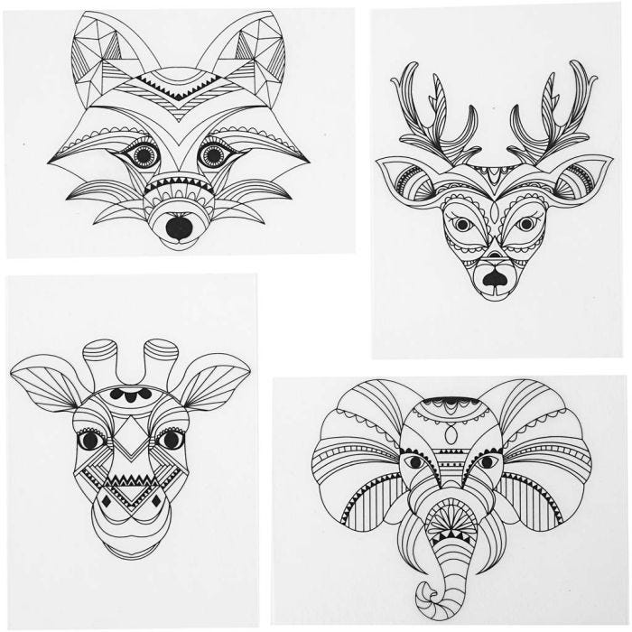 Vellen krimpfolie met motieven, wilde dieren, 10,5x14,5 cm, 0,3 mm, mat transparant, 4vel/ 1 doos