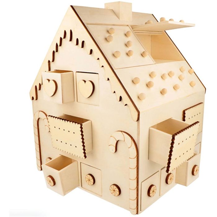Houten adventskalender, afm 26,5x23,5x33 cm, 1 stuk