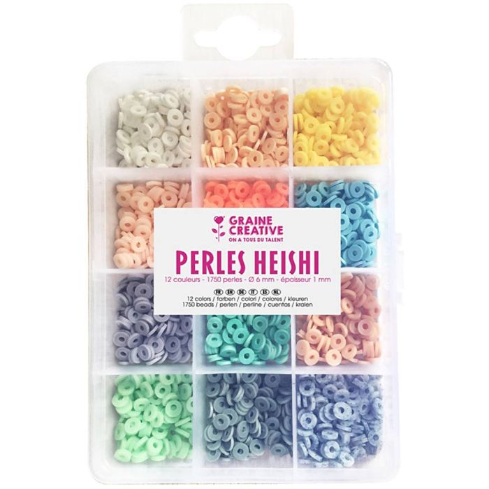 Heishi kralenset, d 6 mm, gatgrootte 1 mm, pastelkleuren, 1750 stuk/ 1 doos