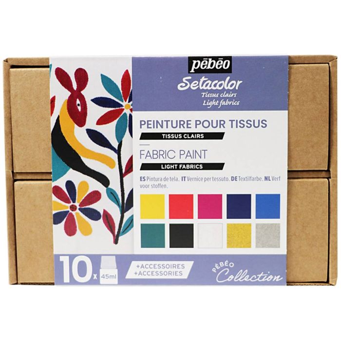 Pébéo Collection boxset, Verf voor stof - Lichte stoffen, diverse kleuren, 1 doos