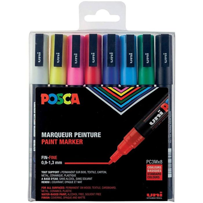Set Posca markers, PC-3M, afm PC-3M, standaardkleuren, 8 stuk/ 1 doos