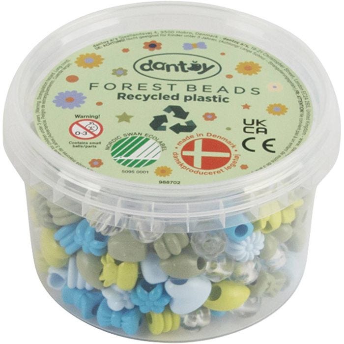 Dantoy-kralen, Gerecycled kunststof, d 5-8 mm, gatgrootte 4 mm, blauw/groen harmonie, 280 stuk/ 1 doos