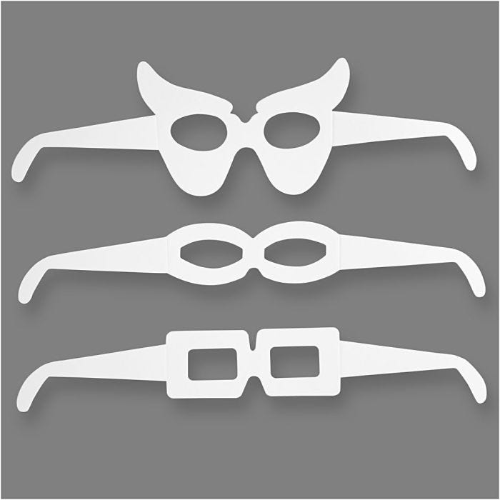 Brillen, H: 4,5-10 cm, L: 32 cm, 230 gr, wit, 16stuk/ 1 doos