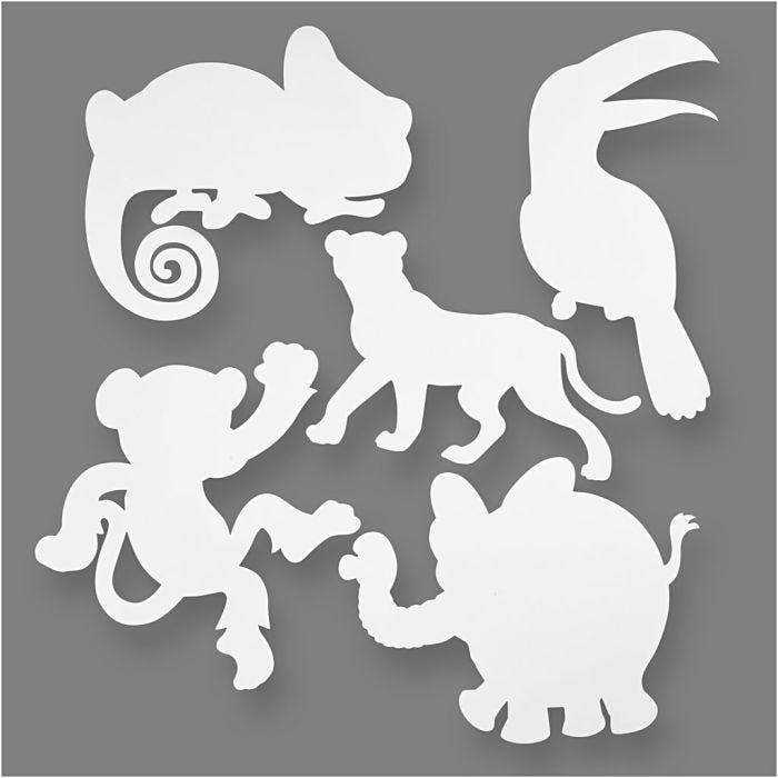 Jungledieren, H: 14-25 cm, B: 12-23 cm, 230 gr, wit, 16 stuk/ 1 doos
