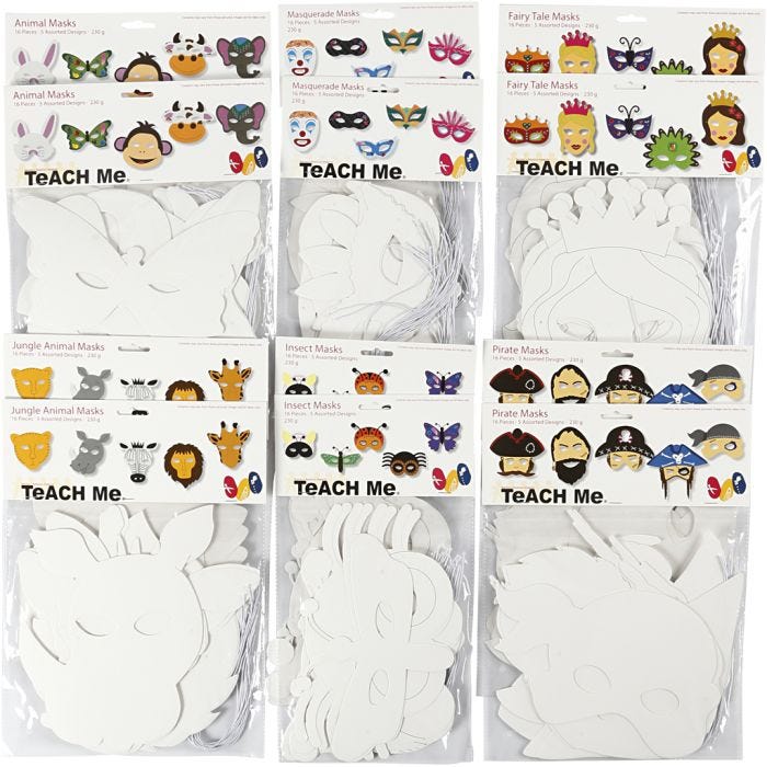 Maskers van karton, 15-22 cm, 24-25 cm, wit, 192stuk/ 1 doos