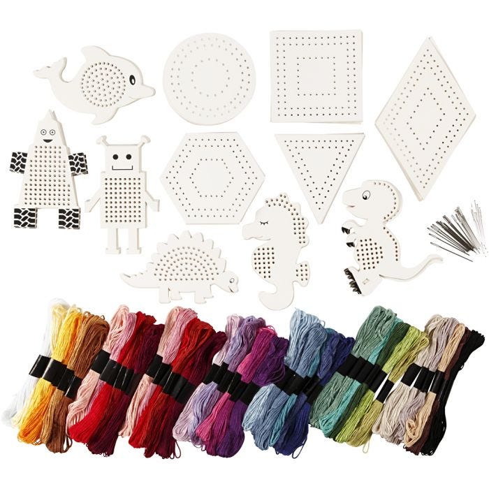Figuren met borduurgaren, 8-17 cm, diverse kleuren, 1 set