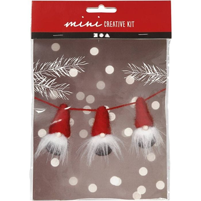 Creative mini kit, kerstkabouter aan een touw, H: 6 cm, 1 doos