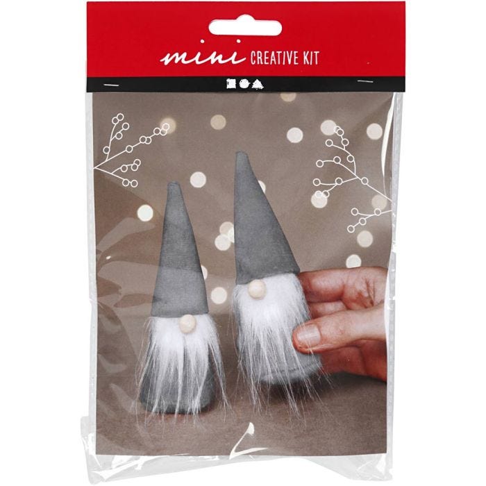 Creative mini kit, Scandinavische kerstkabouters, 12 cm, grijs, 1 doos