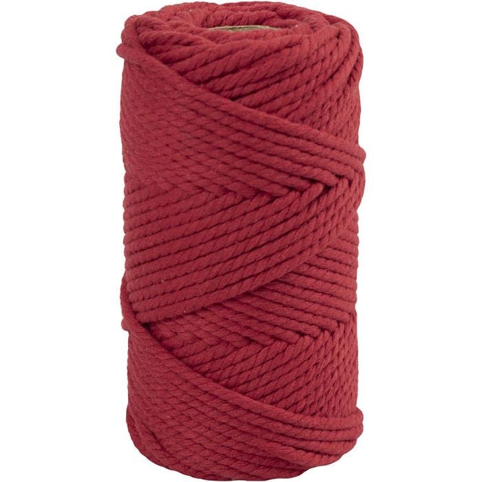 Macramé koord, L: 55 M, d 4 mm, rood, 330 gr/ 1 rol