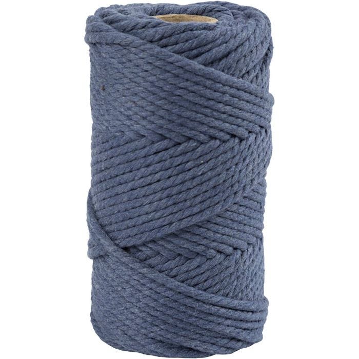 Macramé koord, L: 55 M, d 4 mm, blauw, 330 gr/ 1 rol