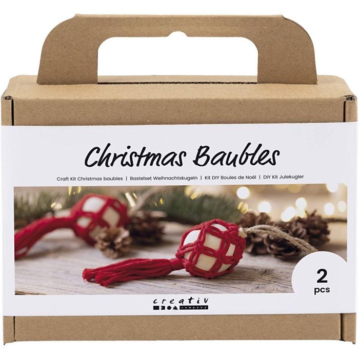 Hobbyset Kerstballen, Macramé, kerstrood, 1 doos