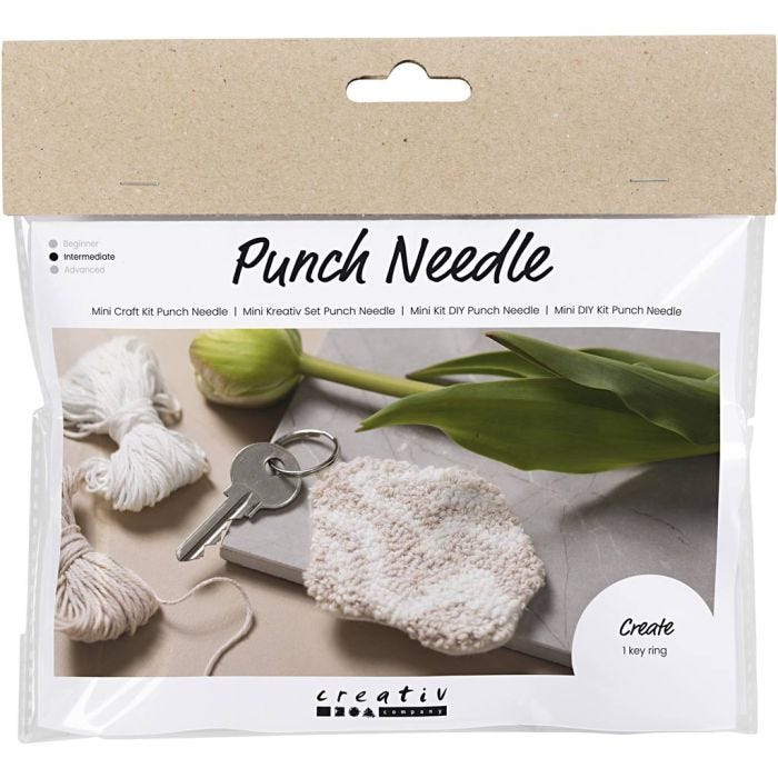 Mini Hobbyset Punch Needle, Sleutelhanger, beige, 1 doos