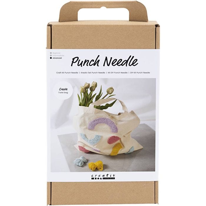 Hobbyset Punch Needle, Draagtas, pastelkleuren, 1 doos