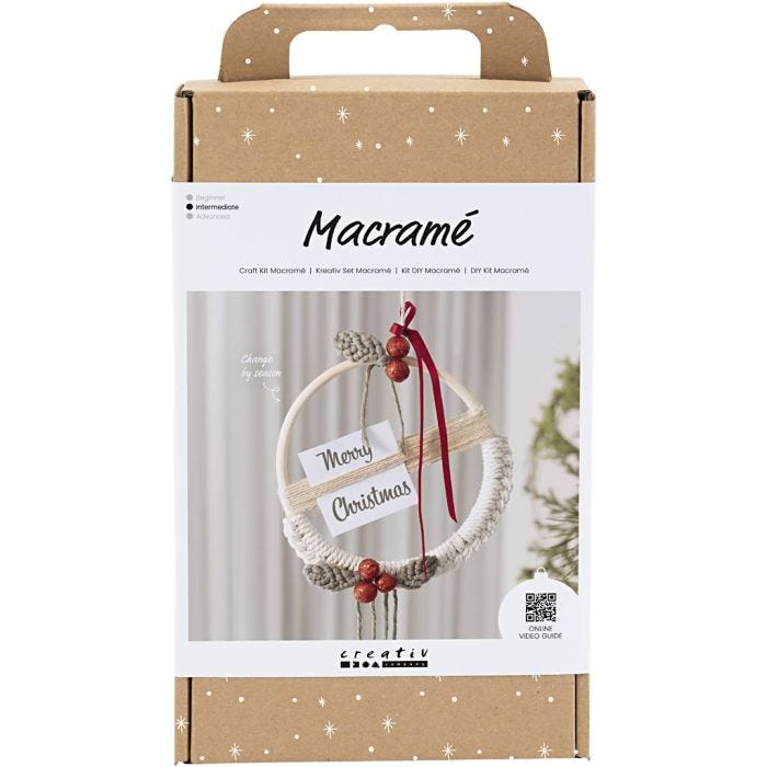 Hobbyset Macramé, Kerstkrans, mosgroen, kerstrood, off-white, 1 doos