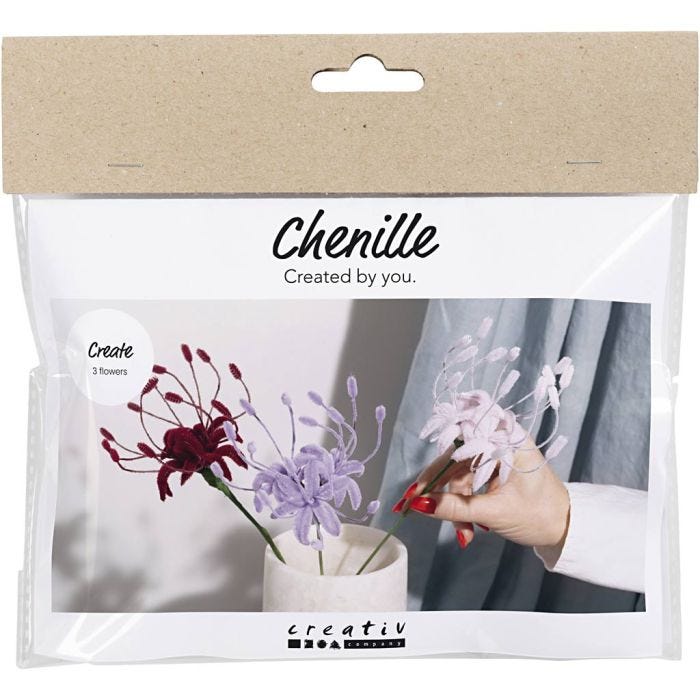 Mini Hobbyset Bloemen van Chenilledraad, Lelie, lichtroze, lichtpaars, donkerrood, 1 doos
