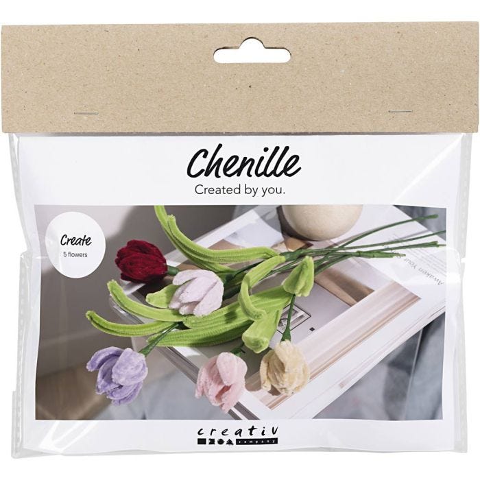 Mini Hobbyset Bloemen van Chenilledraad, Tulpen, diverse kleuren, 1 doos