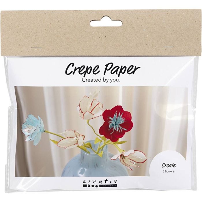 Mini hobbyset crêpepapier, Bloemen van crêpepapier, pastelkleuren, 1 doos