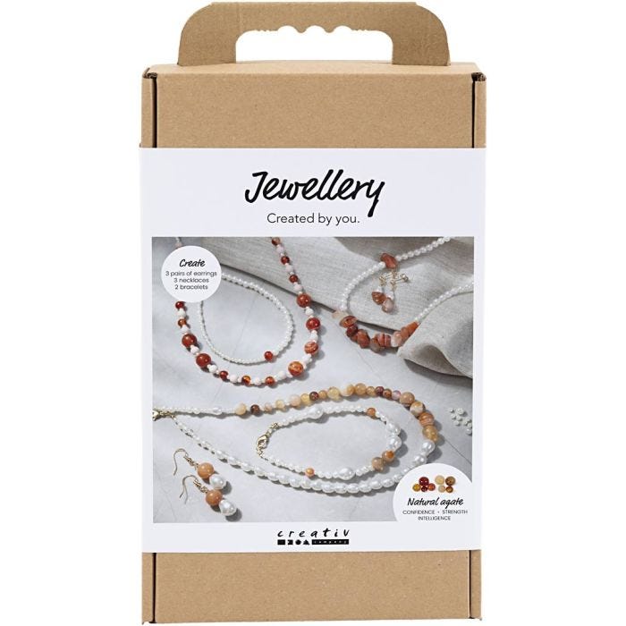 Hobbyset Sieraden, beige, burnt orange, wit parelmoer, 1 doos