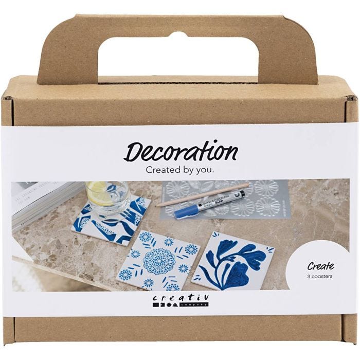 Mini Hobbyset Tekenen, Porseleinen onderzetters, blauw, 1 doos