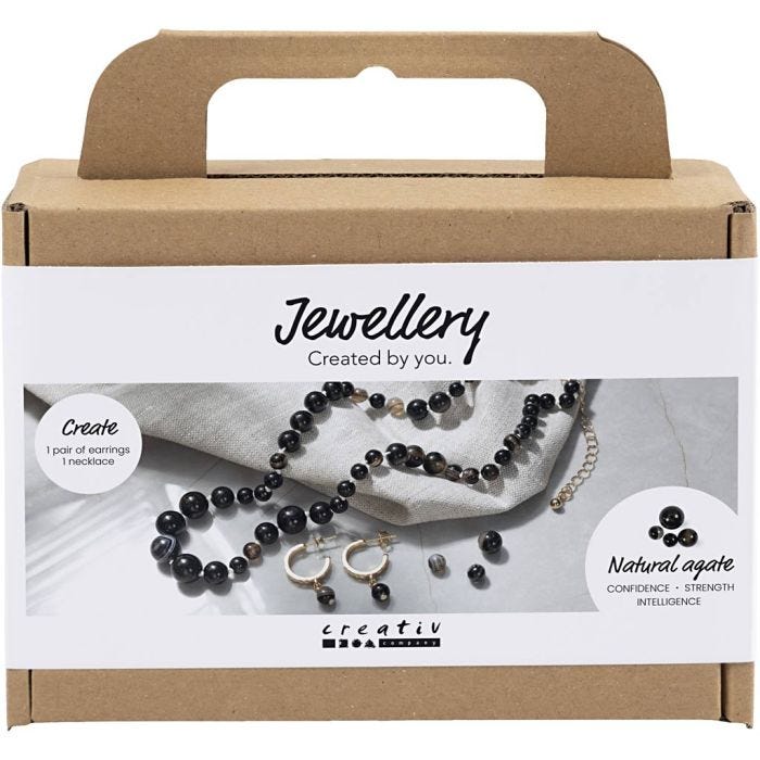 Mini Hobbyset Sieraden, Halsketting en oorbellen, zwart, wit, 1 doos
