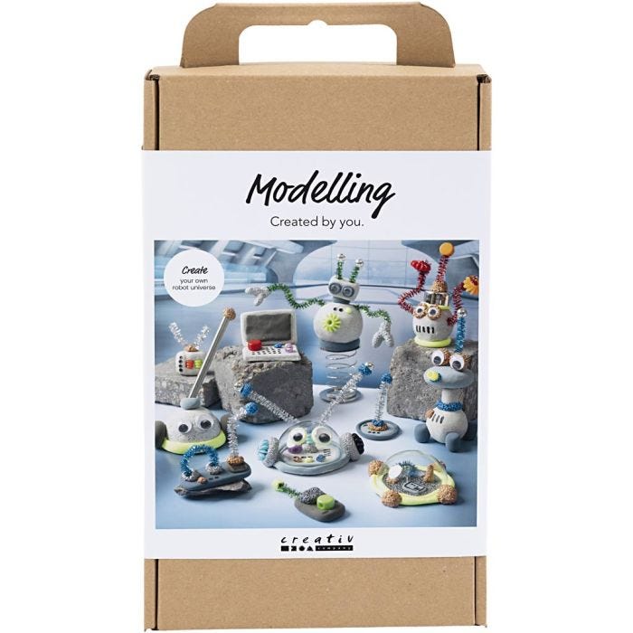 Hobbyset Boetseren, Robot, blauw, grijs, rood, verzilverd, 1 doos