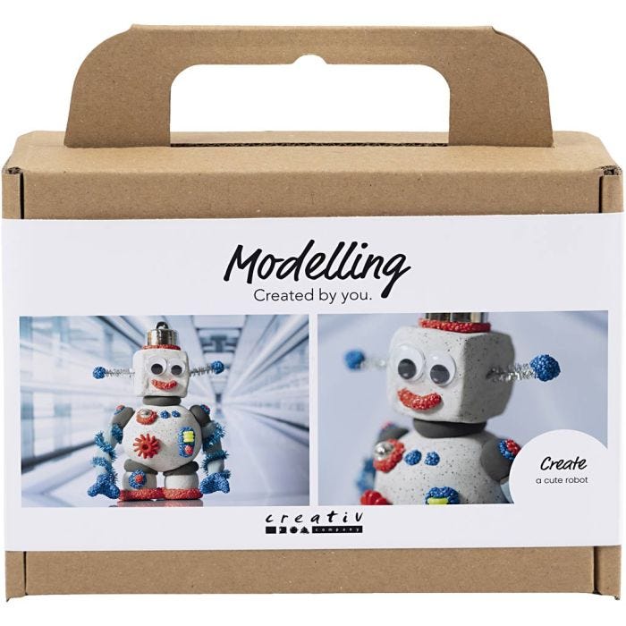 Mini Hobbyset Boetseren, Robot, blauw, grijs, rood, 1 doos