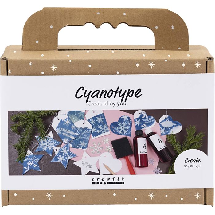 Mini Hobbyset Cyanotypie, Geschenklabels, blauw, zilver, 1 doos