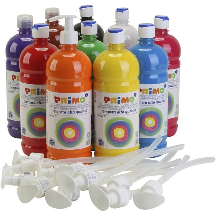 Tempera Verf Mat, matt, diverse kleuren, 10x1000 ml/ 1 doos