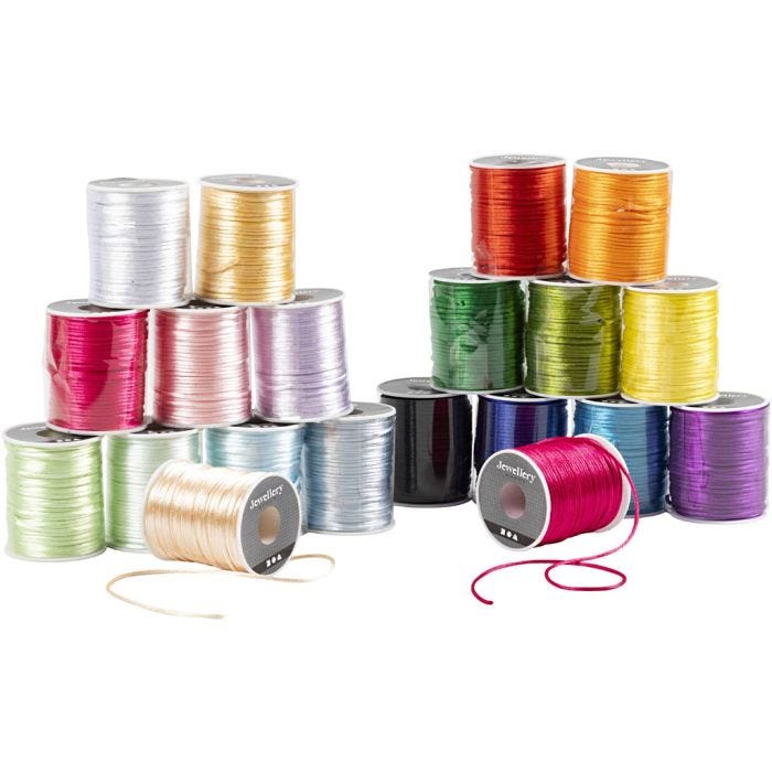 Satijnkoord, dikte 2 mm, pastelkleuren, sterke kleuren, 20x50 m/ 1 doos