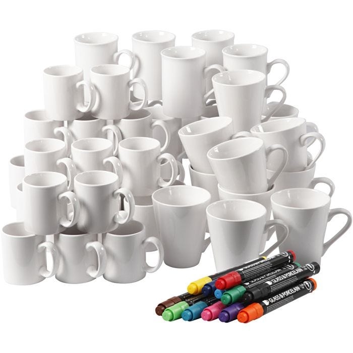 Materialenset Porseleinen mokken beschilderen, 7-10 cm, wit, 1 set