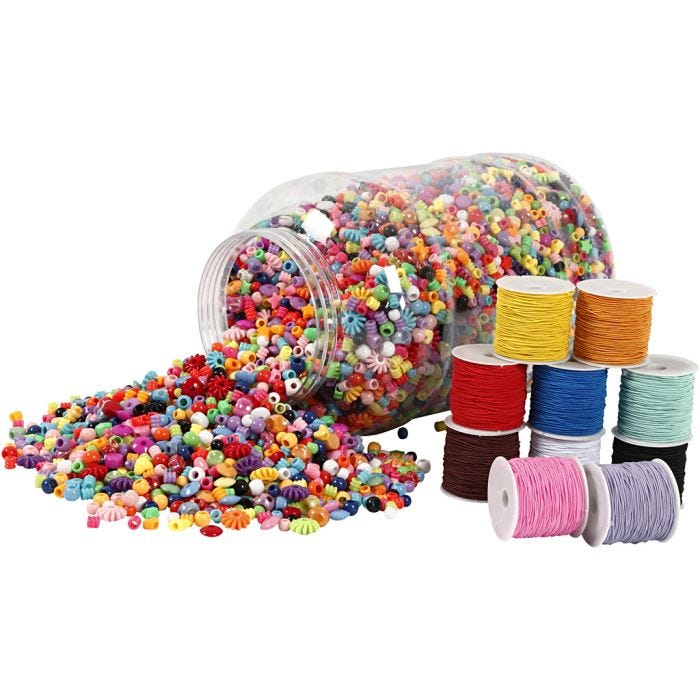 Emmer met Plastic Kralen &amp; Elastiek, 1 set