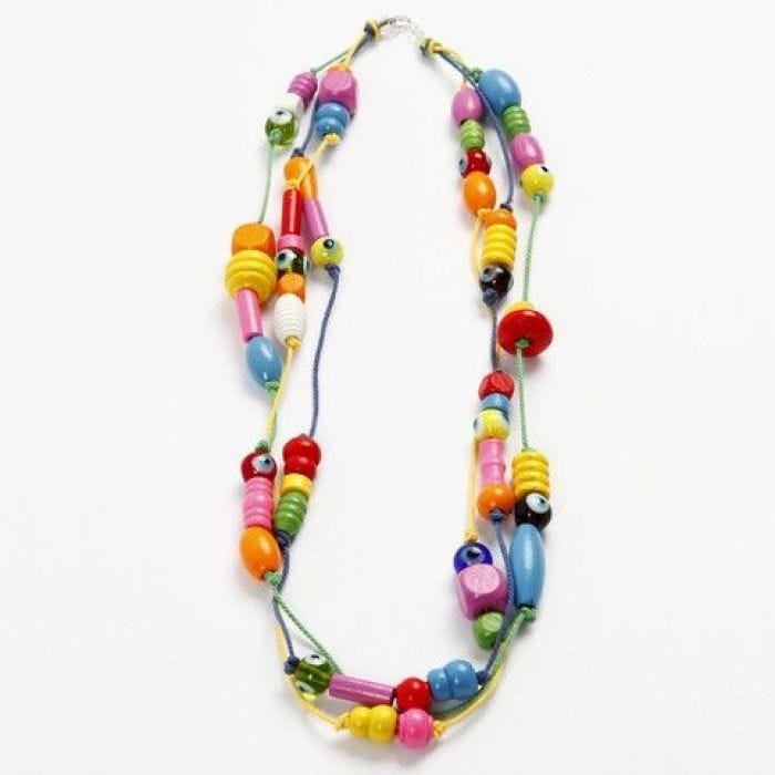Ketting met houten kralen en glas kralen