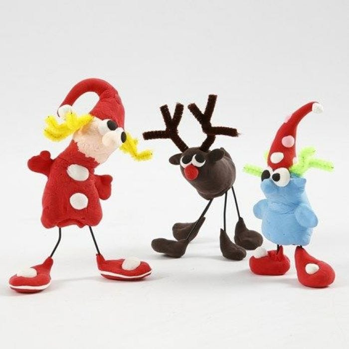 Kerstfiguren gemaakt van Silk Clay, wire en chenilledraad