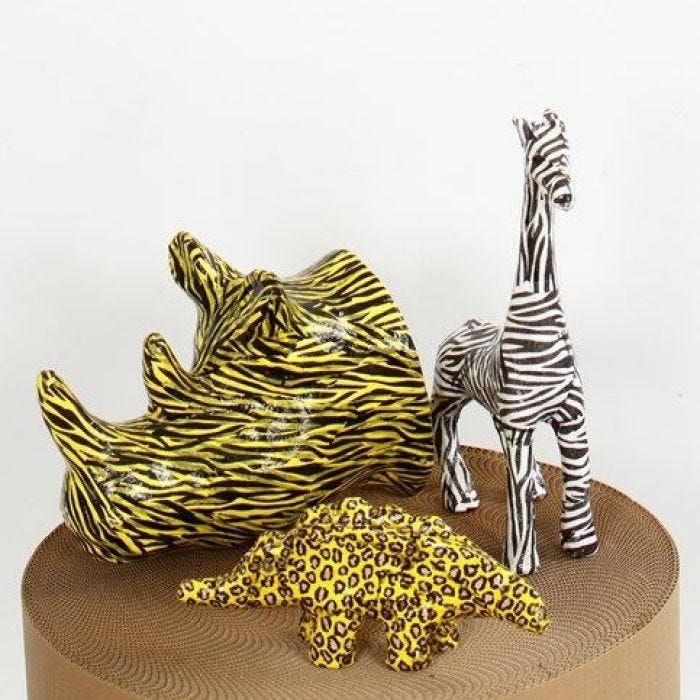 Papier-maché dieren met decoupage