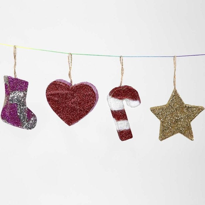 Kerst hangdecoraties van papier-maché met glitter