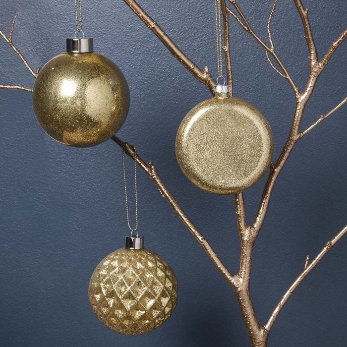 Glazen kerstballen met goud glitter