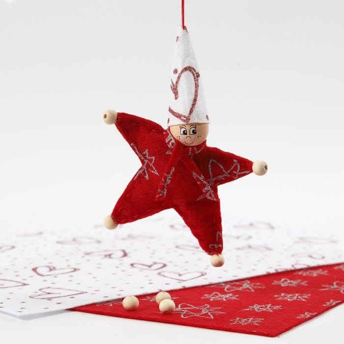 Stervormige kerstkabouter van vilt met glitter