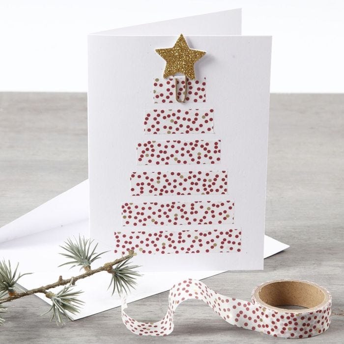 Kerstkaart met kerstboom van masking tape