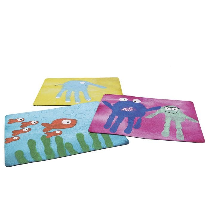 Colourful mouse mats with fingerprints 