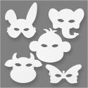 Dierenmaskers, H: 13-24 cm, B: 20-28 cm, 230 gr, wit, 16 stuk/ 1 doos