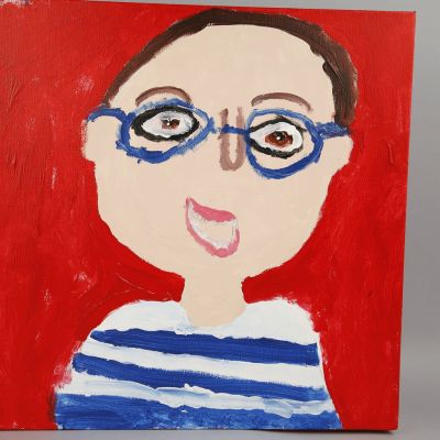 Een geschilderd zelfportret op canvas