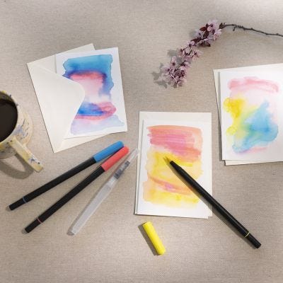 Kaartjes versierd met aquarelstiften 