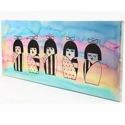Schilderij met Japanse Kokeshi poppen
