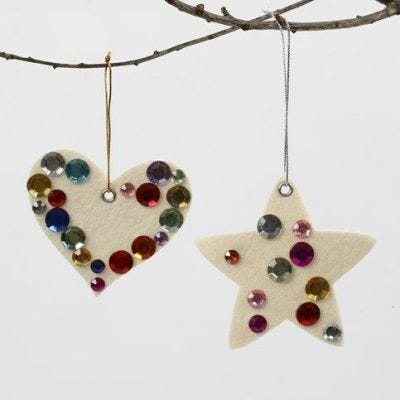 White Felt Christmas Hanging Decorations with Rhinestones