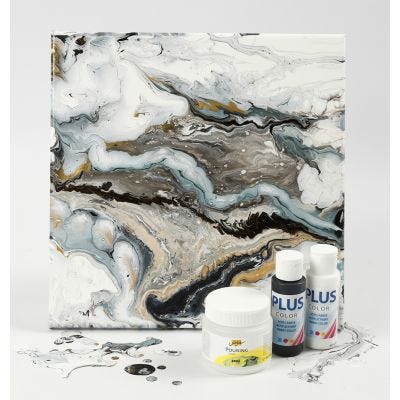 Vloeibare Kunst op canvas met acrylverf en pouring medium