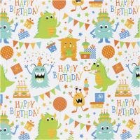 Inpakpapier, Verjaardag, B: 50 cm, 80 gr, vrolijke kleuren, 100 m/ 1 rol