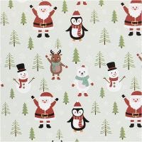 Inpakpapier, Kerstman, sneeuwman, rendier, ijsbeer en pinguïn, B: 50 cm, 80 gr, ice blue, 100 m/ 1 rol