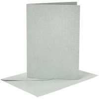 Kaarten en enveloppen, afmeting kaart 10,5x15 cm, afmeting envelop 11,5x16,5 cm, parelmoer, 120+210 gr, zilver, 4 set/ 1 doos