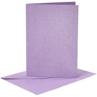 Kaarten en enveloppen, afmeting kaart 10,5x15 cm, afmeting envelop 11,5x16,5 cm, parelmoer, 120+210 gr, paars, 4 set/ 1 doos