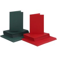 Kaarten en enveloppen, afmeting kaart 10,5x15 cm, afmeting envelop 11,5x16,5 cm, 110+230 gr, groen, rood, 50 set/ 1 doos